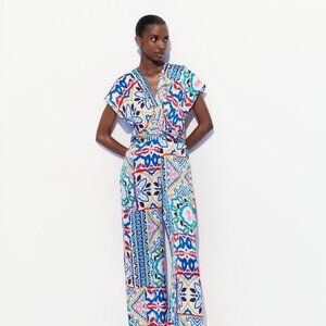Zara SATIN EFFECT PRINT JUMPSUIT Size M NEW WITH TAG!